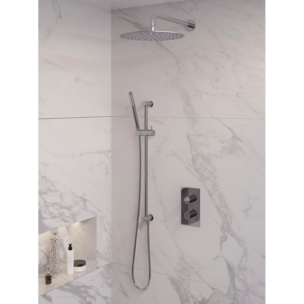 Brauer Regendoucheset 40 Inbouw Muur Chroom Edition 30cm Rond Glans Chroom 2 Greeps 3-weg met Thermostaatkraan Glijstang en Staafhanddouche