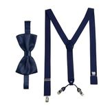 Massi Morino Bretels met vlinderdas set voor mannen en vrouwen, elastische Y-bretels met extra sterke clips, 3,5 cm breed, verstelbare lengte, voorgebonden stropdas voor kostuum, Blauw