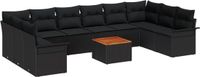 vidaXL Tuinbank Set Zwart Polyrattan 2-Zits 11 Kussens