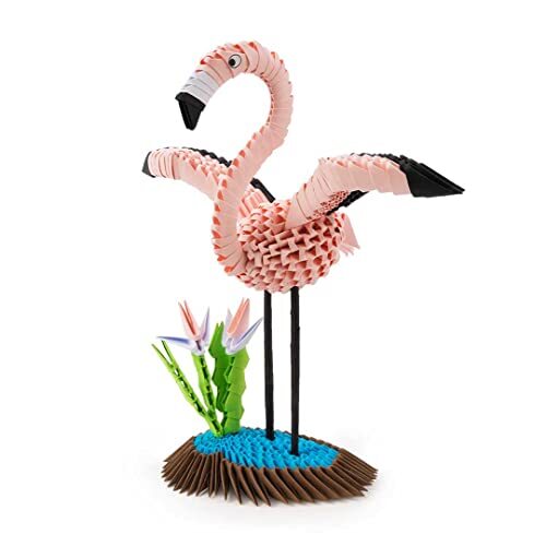 Origami 3D 501842 - 3D Origami Flamingo - Mooie 3D papieren sculptuur met gepatenteerde onderdelen en begrijpelijke bouwhandleiding, 571 delen, 24x13x25cm, vanaf 8 jaar