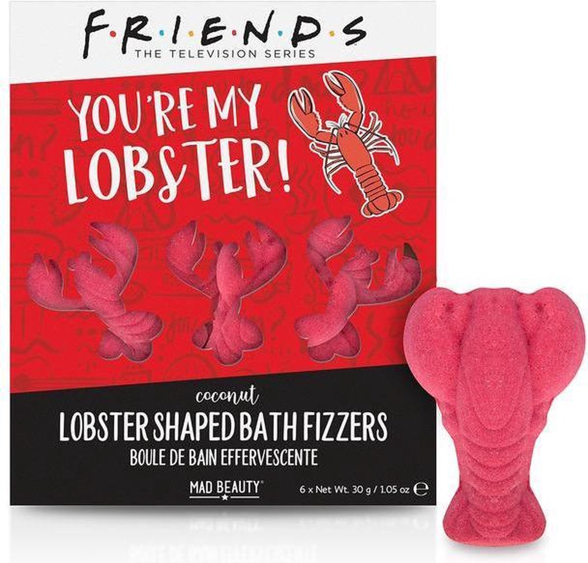 Mad Beauty Friends TV-Show Merchandise - Bath Bombs Fizzers - Kokosnoot Geur - 6 stuks - Bruisbal Lobster