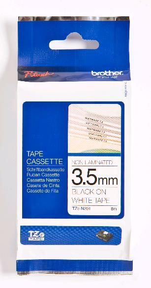 Brother TZe-N201 Label Tape - Black on White (3.5mm)