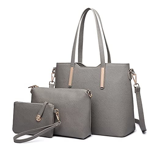 MISS LULU Handtas Vrouwen Schooltassen Tas dood 3-delige Hobo Set Boodschappentas (Grijs)