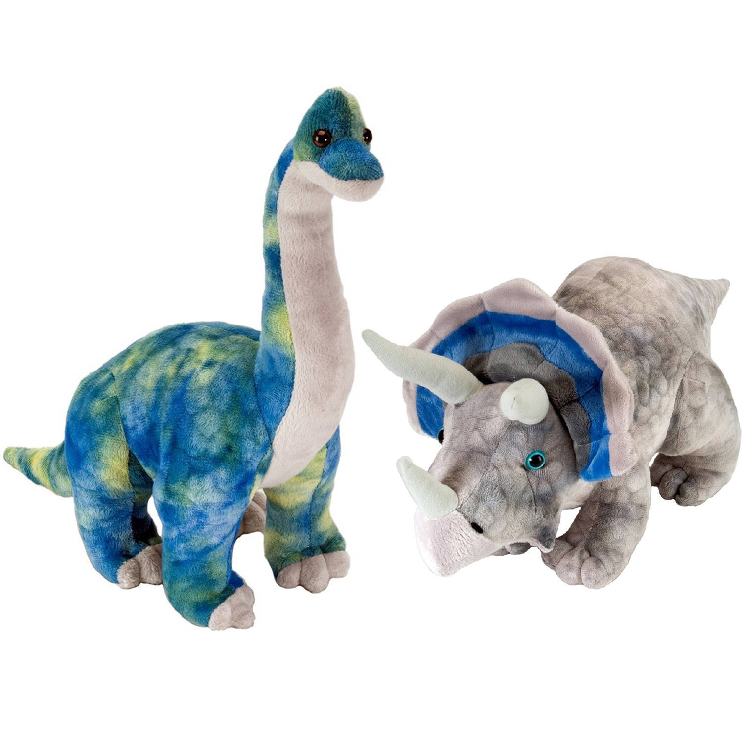 Wild Republic setje van 2x dinosaurus knuffels triceratops en brachiosaurus van 25 cm - knuffeldier