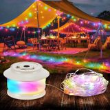 Guirlande lumineuse pour le camping, déroulable, 20 mètres, 5 positions, connexion USB, étanche IPX4, couleur beige