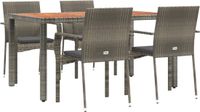 vidaXL 5-delige Tuinset met kussens poly rattan grijs