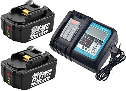CYDZ-T&L batterij 2 stuks 18 V BL1850B batterij en 1 stuks DC18RC oplader compatibel met batterij BL1830 BL1850 BL1840 BL1850B-2 BL1845 BL1815 BL1820 LXT-400, oplader voor 14,4 V-18 V LXT-batterijen