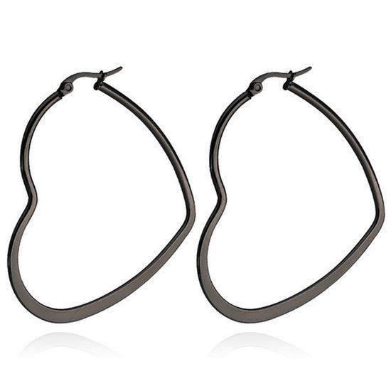 Cilla Jewels Dames oorringen Edelstaal Zwart hartje-60mm