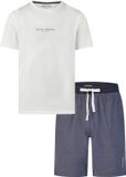Phil & Co. Berlin Phil & Co Heren Shortama Korte Pyjama Set Wit/Donkerblauw Gestreept - Maat XL