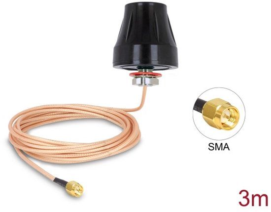 Maveri89589 Delock LTE-antenne SMA-plug 2 DBI Vaste omnidirectionele met verbindingskabel (RG-316U, 3 m) Buiten zwart