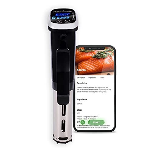 MakeCuisine THERMOCOOKER MC-SV1 Wifi Sous Vide / Roner WIFI voor lage temperatuur en vacuümkoken / 1200 W / Bediening via APP met meer dan 100 recepten en indicaties,Zwart & Staal