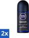 Nivea 2 x Men Deep Déodorant Roller - Anti-transpirant - 48 Heures Protection - Charbon Actif - Résistant à la Transpiration - 50 ml