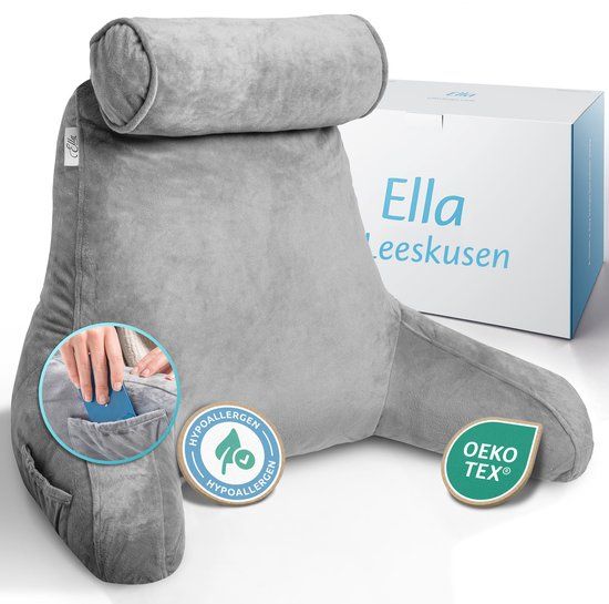 Ella Leeskussen XL - Memory Foam Relax Kussen voor in Bed - Zitkussen met Nekrol & Onderrug Ondersteuning - Bookseat - Fluweel Antraciet