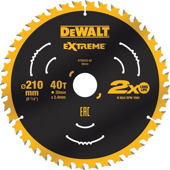 DeWALT Cirkelzaagblad voor Hout | Ø 210mm | 40T - DT20433-QZ