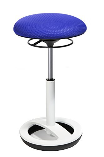 Topstar Sitness High Bob, stahulp, fitnesskruk, werkkruk, zithoogte: 49 - 70cm, voet ring wit gelakt aluminium, stoffen bekleding, blauw