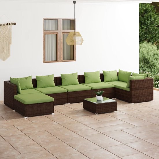 The Living Store Poly Rattan Tuinset Bruin - Modulair Design - Waterbestendig - Stevig Frame - Comfortabele Kussens