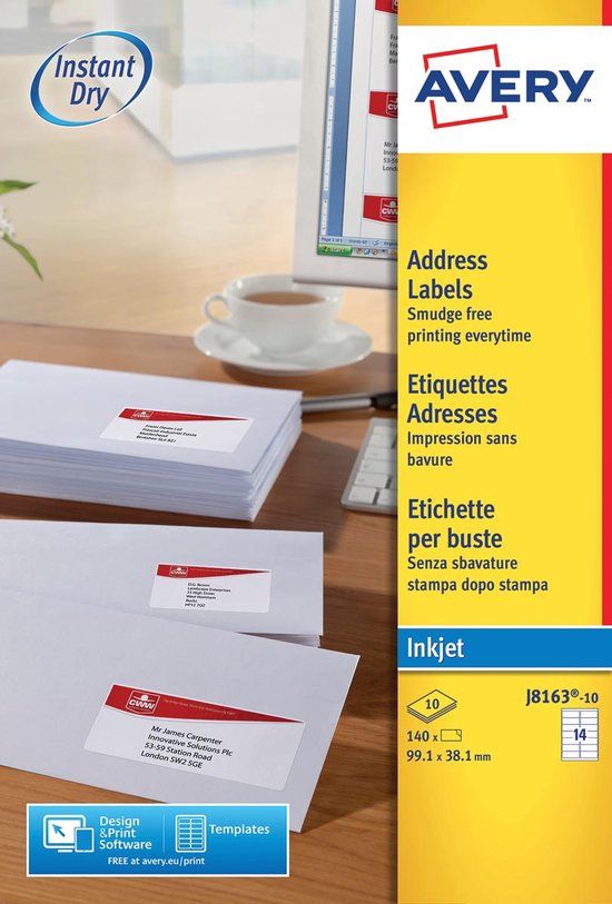 Avery Etiketten J8163 - Wit - 10 Stuks
