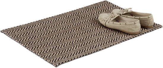 Relaxdays deurmat zigzag - 40 x 60 - voetmat - schoonloopmat - jute naturel
