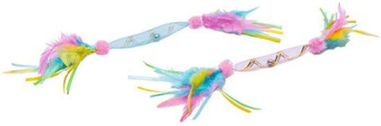 Beeztees Kitten Flori Speelhengel Pluche Textiel Blauw Groen Multicolor Roze Geel