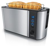 Arendo Grille-pain 4 tranches, fente longue, acier inoxydable, 1500W, argent/noir
