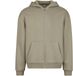 Build Your Brand Zachte hoodie met capuchon en rits, lange mouw, steekzakken, oversized fit, unisex, volwassenen, effen, licht olijf, XXL