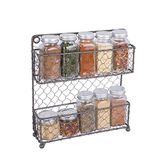 DII Z01446 Vintage metalen kippendraad Organizer voor keukenmuur, bijkeuken, kast of teller, 2 Tier Spice Rack-Rustieke