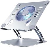 Wan GmbH Support d'ordinateur portable réglable en hauteur avec ventilateur (3 vitesses) - Pad de refroidissement rotatif à 360° en aluminium pour ordinateur portable de 10 à 15 pouces