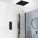 Preto Système de douche thermostatique noir avec robinet de douche 2 voies, pomme de douche de plafond carrée de 40 cm et douchette à main avec barre de glissière