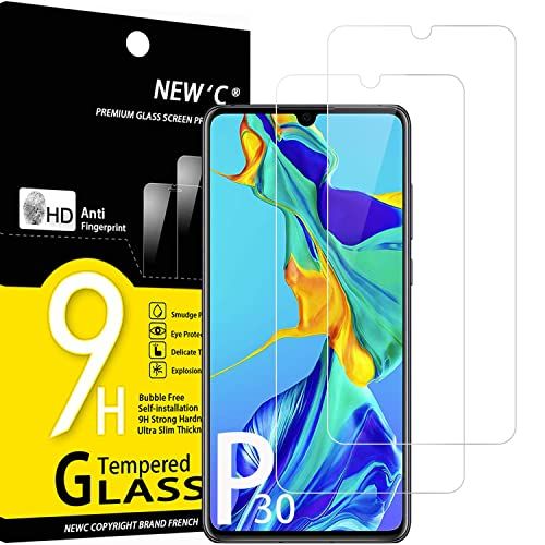 NEW'C 2 Stuks, Screen Protector voor Huawei P30, Gehard Glass Schermbeschermer Film 0.33 mm ultra transparant, ultra resistent