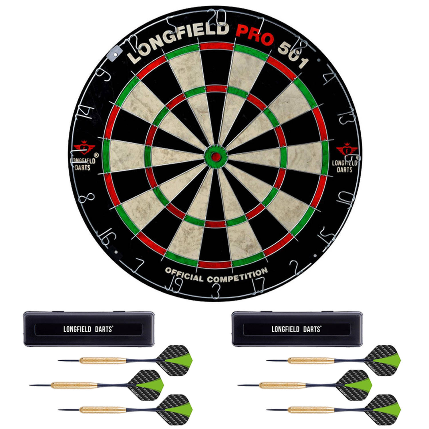 Longfield dartbord longfield professional 45.5 cm met 6x goede kwaliteit dartpijltjes - darten voor thuis - voordeelset
