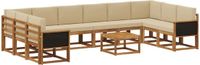 vidaXL - Bankenset - 11-delig - Massief Acacia Hout - Natuurlijk en Beige