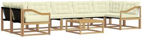 vidaXL Loungehoekbank 7 zitplaatsen Blanc et crème Acacia bois