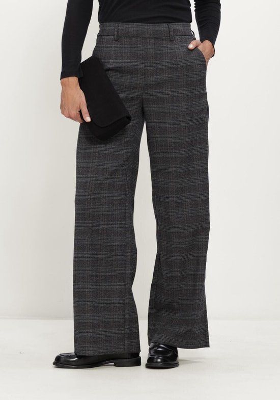 OBJECT Objlisa Wide Pant Aop Noos Broeken Dames - Donkergrijs - Maat 40