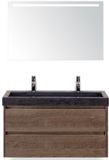 BES LED Dante Badmeubelset 100 cm - Tabacco - Wastafel Hardsteen Wit Lucca 2 Kraangaten met Sence Spiegel