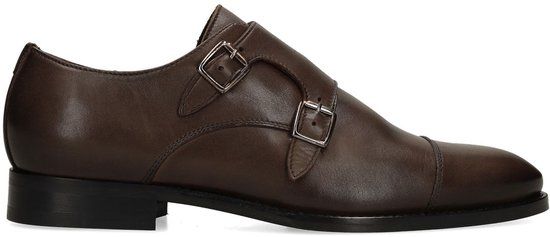 Manfield - Heren - Donkerbruine leren gespschoenen - Maat 41
