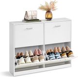 Vasagle Schoenenkast met 4 deuren, schoenenrek, schoenenopbergruimte, verstelbare verdeler, voor 16-28 paar schoenen, gang, 24 x 105,5 x 82,7 cm, Sneeuwwit LBC035W01
