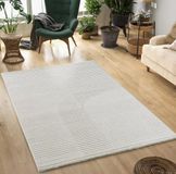 Mia's Theo Tapijten, modern laagpolig met hoog-laag-effect, 3D-effect, hoge pooldichtheid, zacht, parallel design, crème, 140 x 200 cm