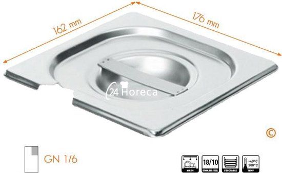 HENDI Deksel met lepeluitsparing – GN 1/6 – 176x162 mm – roestvast staal 18/10