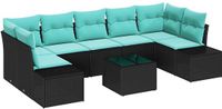 vidaXL Tuinbank Set 8 stuks Zwart en Turquoise Polyrattan