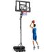 Panier de basket extérieur avec base remplissable et roulettes, en acier, PE et PC, 120x120x370 cm