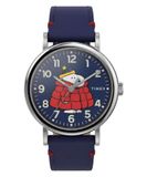 Timex Peanuts x Weekender Puffy Coat TW2Y85700 Horloge - Leer - Blauw - Ø 40 mm