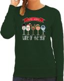 Bellatio Decorations Foute Kersttrui - Sweater - Dames - Kerst Wijn Glazen - Groen - S