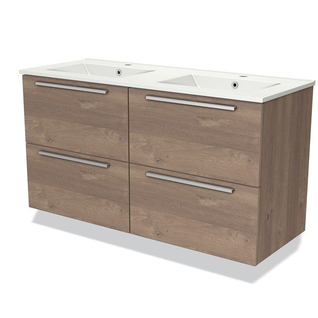 Maxaro Badkamermeubel 120cm Modulo Middenbruin Eiken 4 Lades Vlak Wastafel Keramiek
