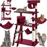 BAKAJI Krabpaal voor katten van sisal en pluche, speelpark, kattenspel, met hondenhok, verborgen, palen en platformen, afmetingen: 142 x 74,5 x 40 cm (rood)
