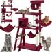 BAKAJI Krabpaal voor katten van sisal en pluche, speelpark, kattenspel, met hondenhok, verborgen, palen en platformen, afmetingen: 142 x 74,5 x 40 cm (rood)