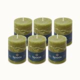 Spaas 6 Geurloze Rustieke Stompkaarsen, 80/110mm, ± 65 uur, Olijfgroen