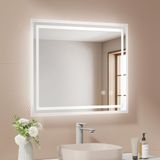 EMKE Badkamerspiegel met ledlicht, 60 x 50 cm, anti-condenscoating, touch-schakelaar, koudwit, dimbaar, geheugenfunctie, automatische uitschakeling na 3 uur, led-badkamerspiegel