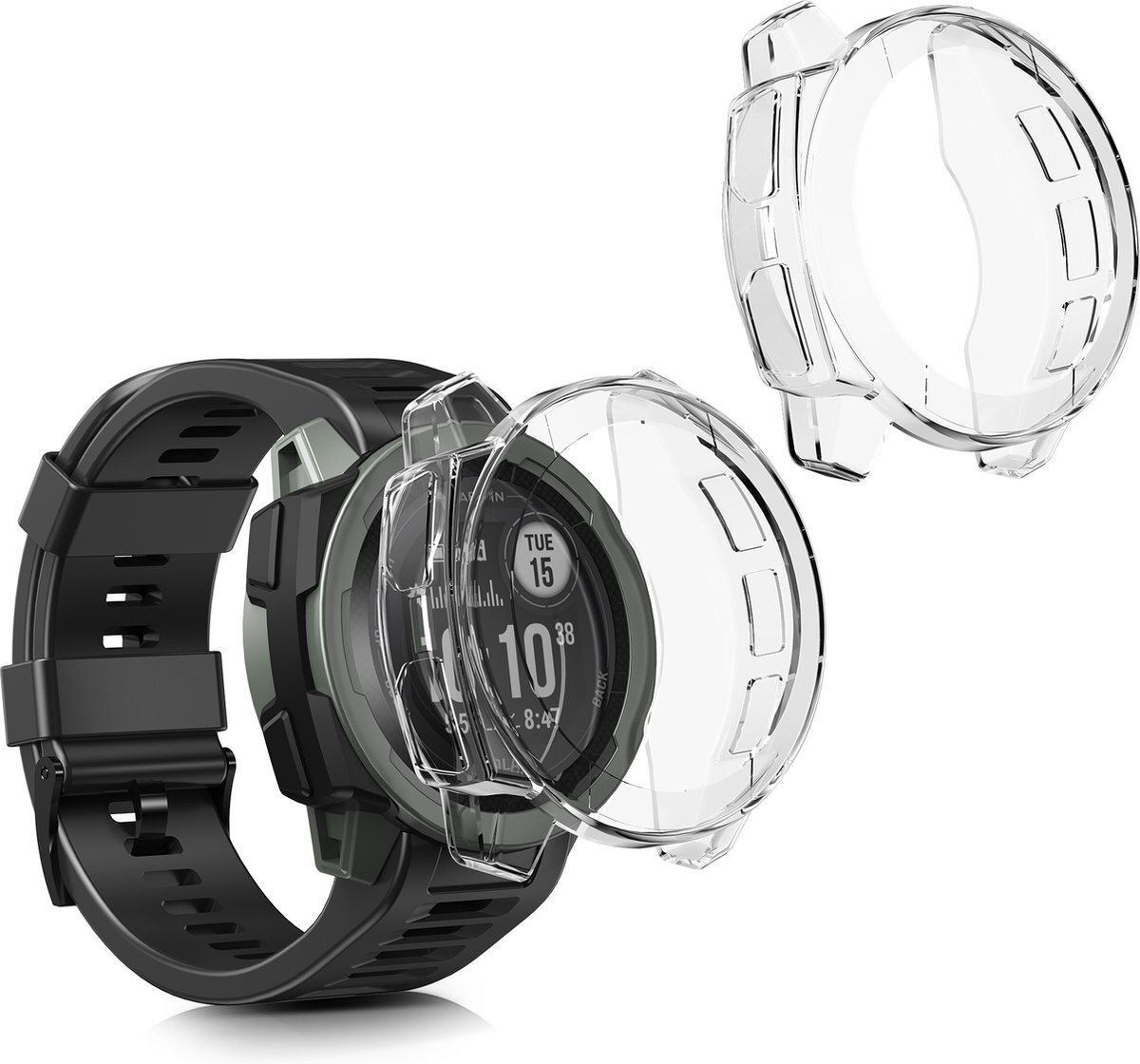 kwmobile 2x Hoes voor fitnesstracker voor Garmin Instinct 2 - Siliconenhoes voor sporthorloge transparant