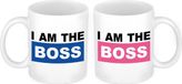 Bellatio Decorations I'm the Boss mok roze en blauw - Bruiloft huwelijks koppel cadeau