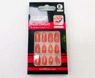Glam'Up Paris Kunstnagels, volledige afdekking, eenvoudig te gebruiken, 24 kunstnagels per doos + dubbelzijdige lijm, amandelvorm, nr. 243, koraalrood
